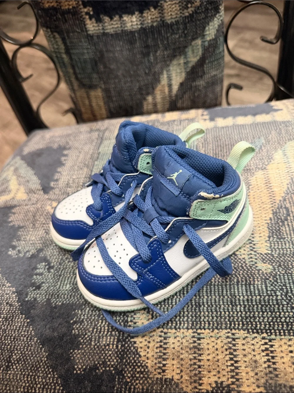 Jordan Toddler High-Top Sneakers in Blue, White, and Light Green